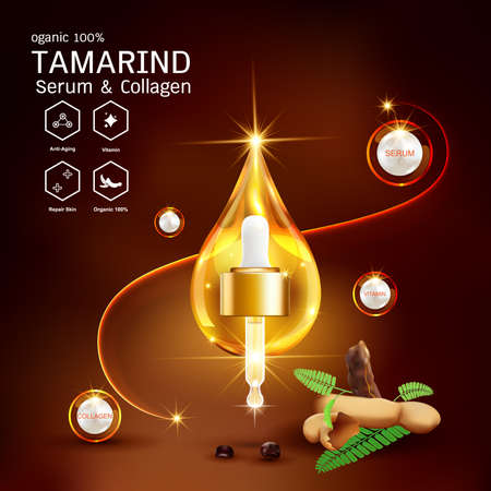 Tamarind Serum or Collagen and Vector Background Concept for Skin Care Cosmetic Products.のイラスト素材