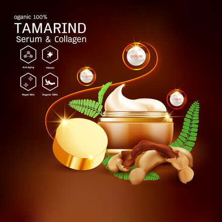 Tamarind Serum or Collagen and Vector Background Concept for Skin Care Cosmetic Products.のイラスト素材