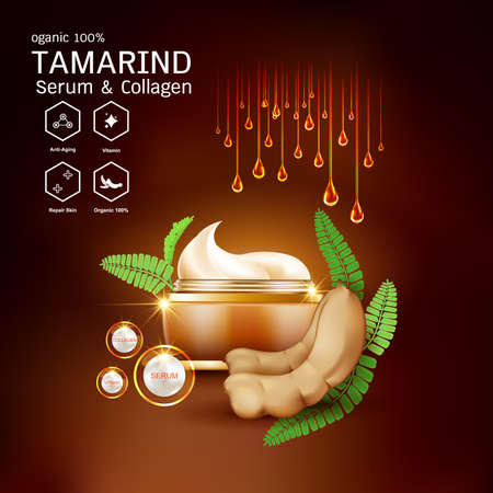 Tamarind Serum or Collagen and Vector Background Concept for Skin Care Cosmetic Products.のイラスト素材