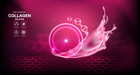 Collagen Serum or Vitamin Drop and Active Skin, Vector Background for Cosmetic Products.のイラスト素材