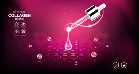Collagen Serum or Vitamin Drop and Active Skin, Vector Background for Cosmetic Products.のイラスト素材