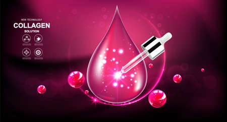 Collagen Serum or Vitamin Drop and Active Skin, Vector Background for Cosmetic Products.のイラスト素材