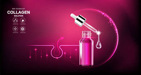Collagen Serum or Vitamin Drop and Active Skin, Vector Background for Cosmetic Products.のイラスト素材