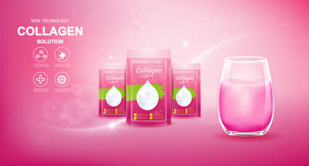 Collagen and Vitamins Repair Skin, Vector Background for Daily Supplement Productsのイラスト素材