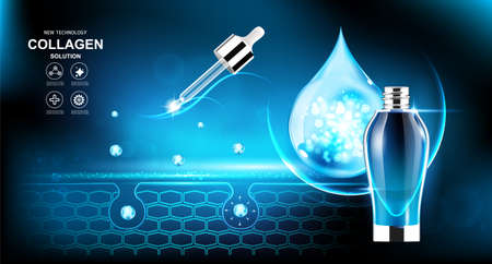 Mineral Water Collagen Serum Vector Background for Skin Care Products.のイラスト素材