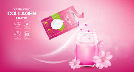 Collagen and Vitamins Repair Skin, Vector Background for Daily Supplement Products.のイラスト素材