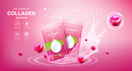 Collagen and Vitamins Repair Skin, Vector Background for Daily Supplement Productsのイラスト素材