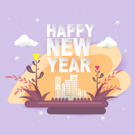 Happy New Year Paper Cutting Art Vector.のイラスト素材