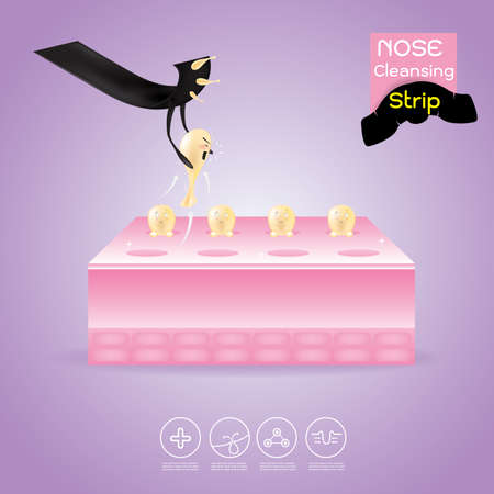 Nose Cleansing Strip Vector, Concept Product  with Acne Problem on Nose.のイラスト素材