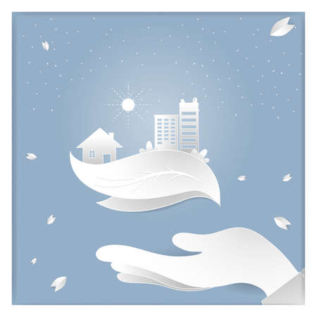save the world vector paper cutting concept.のイラスト素材