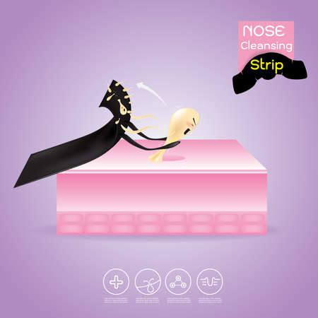 Nose Cleansing Strip Vector, Concept Product  with Acne Problem on Nose.のイラスト素材