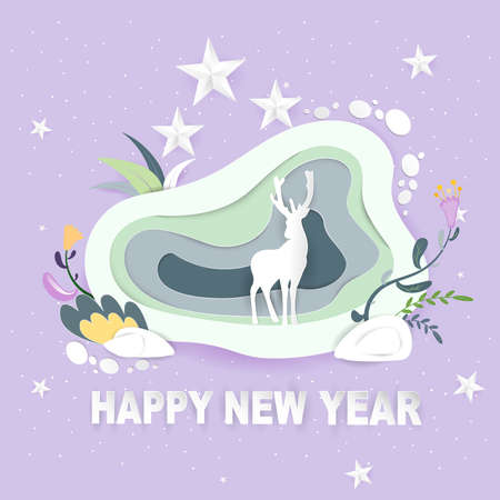 Happy New Year Paper Cutting Art Vector.のイラスト素材