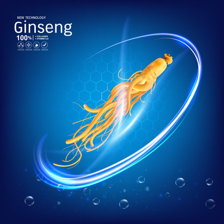 Ginseng Collagen or Serum and Vitamins Background Concept Skin Care Cosmetic.のイラスト素材