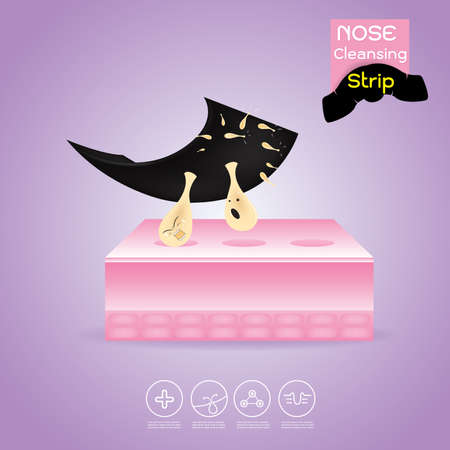 Nose Cleansing Strip Vector, Concept Product  with Acne Problem on Nose.のイラスト素材