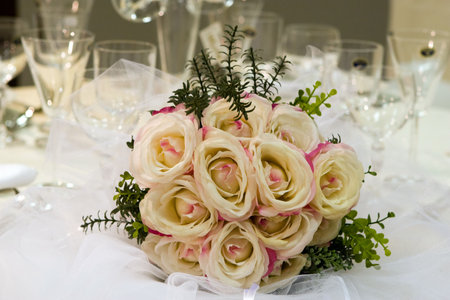 Wedding bouquet on a tableの写真素材