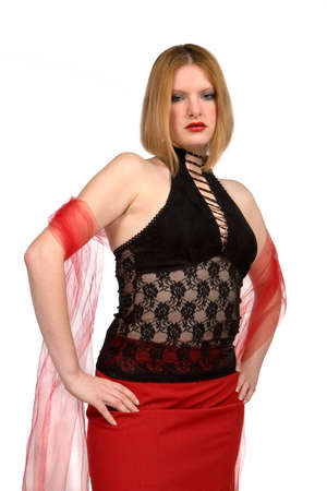 Sassy girl with red veilの写真素材