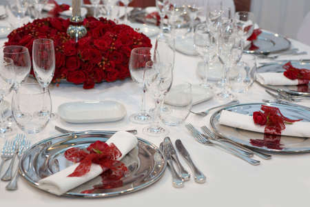 Romantic dinner with red rosesの写真素材