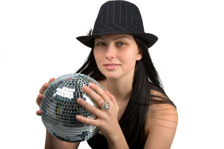 Girl with disco ballの写真素材