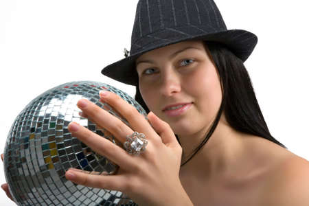 Girl with disco ballの写真素材