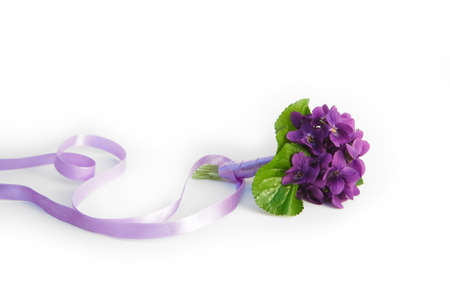 Violet bouquet with silk bowの写真素材