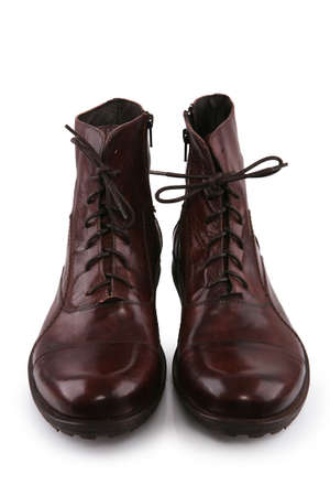 Brown leather shoes isolated on whiteの写真素材