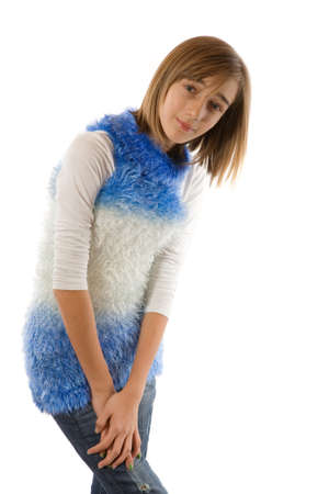Blond teenage girl isolated on whiteの写真素材