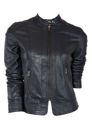 Female leather jacket isolated on whiteの写真素材