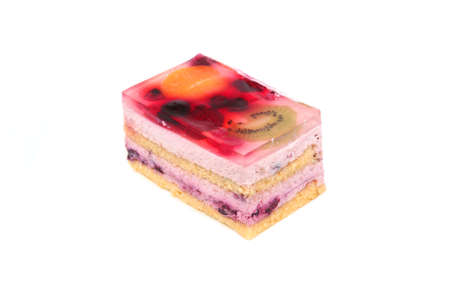 Fruit cake isolated on whiteの写真素材