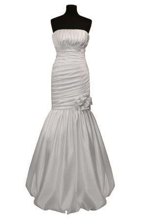 Wedding dress on mannequin isolated on whiteの写真素材