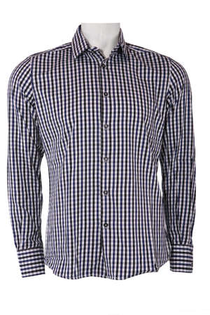 Male checkered shirt on a mannequin, isolated on whiteの写真素材