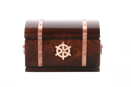 Closed wooden chest, isolated on white