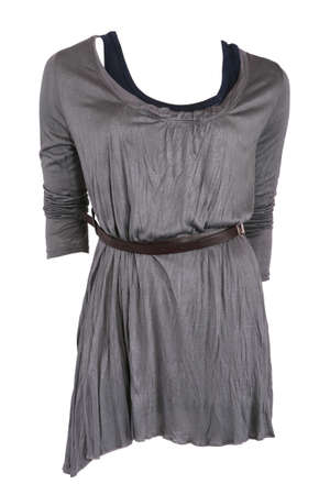 Elegant female tunic with belt, isolated on whiteの写真素材