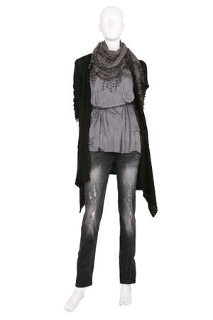 Mannequin dressed in casual female clothes, isolated on whiteの写真素材