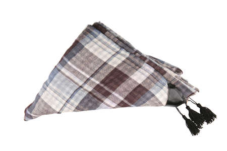 Checkered female scarf isolated on whiteの写真素材