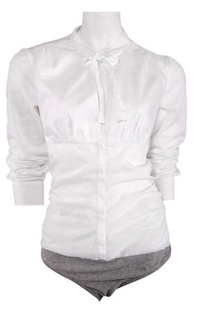 White female shirt on mannequin, isolated on whiteの写真素材