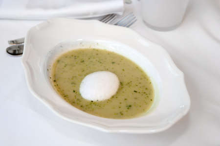 Lobster Shrimp Asparagus Soup with mozzarella pralineの写真素材