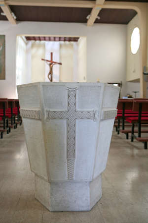 Detail of stone baptistery in the churchのeditorial素材