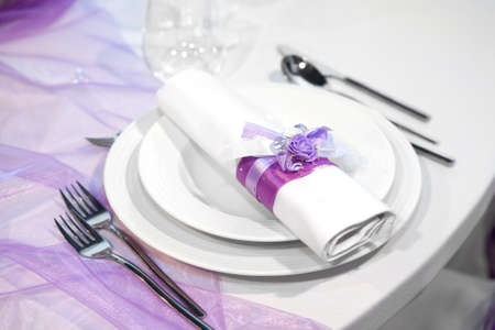 Detail of a wedding dinner settingの写真素材