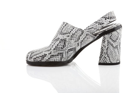 Snake leather women shoe, isolated on white