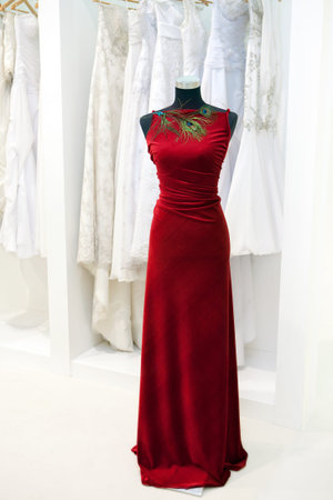 Elegant red dress on a mannequinの写真素材