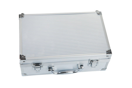 Closed Aluminum Make Up case, isolated on white background