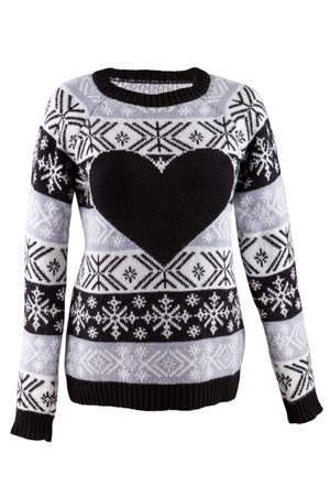Knitted female sweater with heart isolated on a white backgroundの写真素材