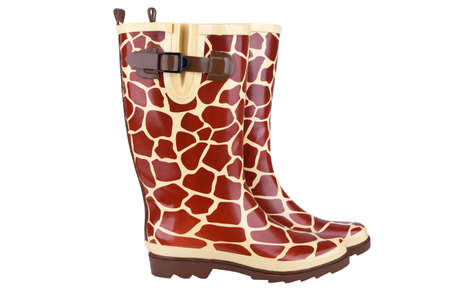 Gumboots with giraffe pattern isolated on whiteの写真素材