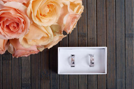 Wedding rings in a boxの写真素材