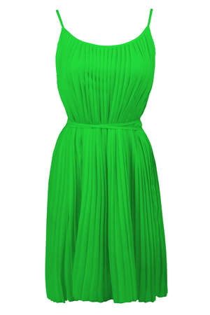 Green pleated dress, isolated on whiteの写真素材