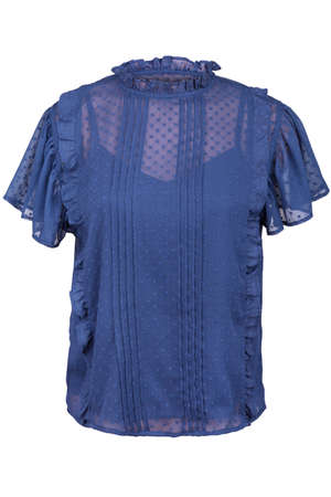 Elegant blouse with frills, isolated on whiteの写真素材