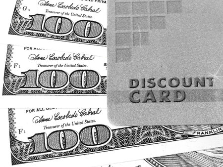 Discount card and us dollar, concept of finance