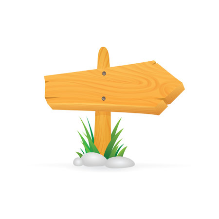 Wood road sign. Wooden cartoon style signboard vector illustration. Wood plank board icon. Part of set.のイラスト素材