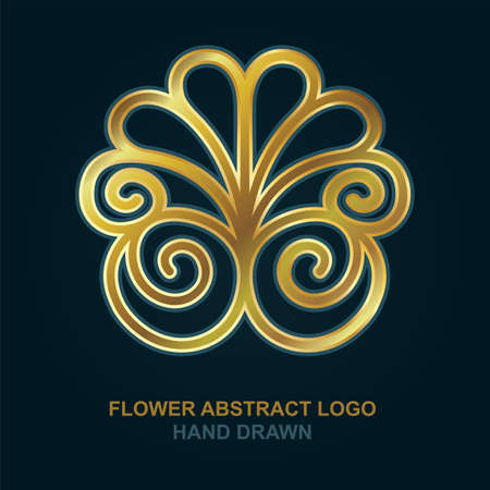 Flower abstract logo, icon and design element. Golden vector theme. Abstract flower illustration.のイラスト素材