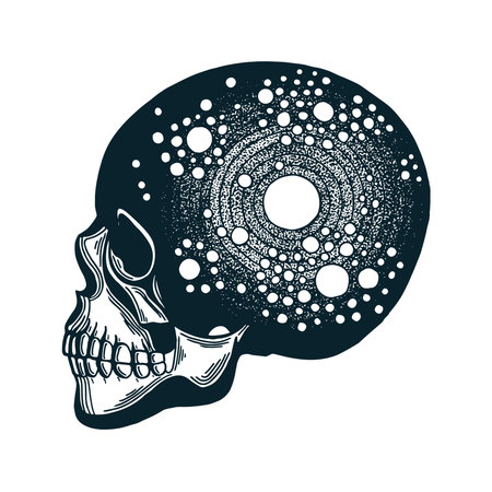 Skull Solar system in skull. Skull hand drawn vector illustration.のイラスト素材